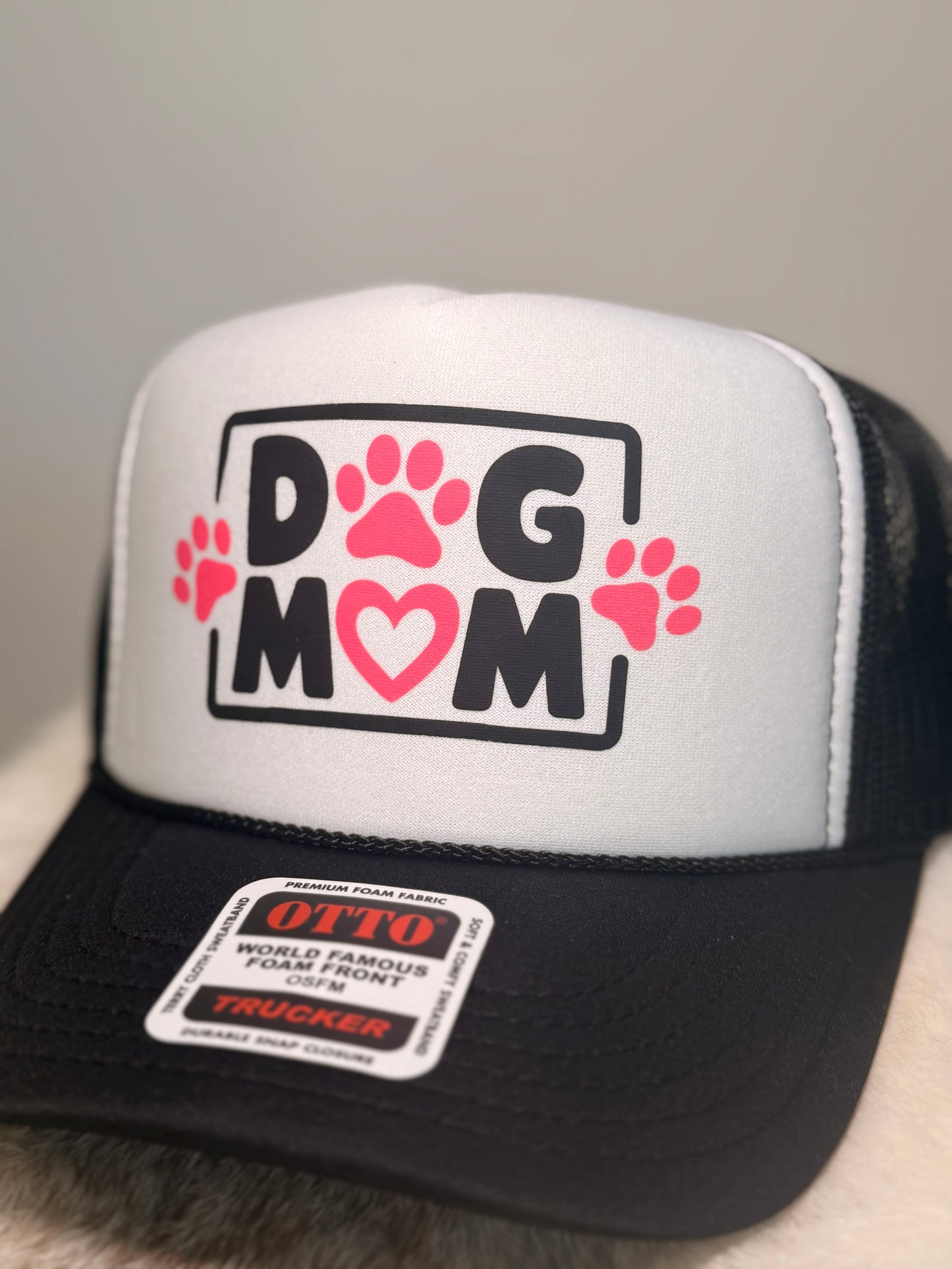Dog Mom Trucker Hat | Pink Paw Print Dog Lover Hat | Cute Dog Mom Snapback Cap
