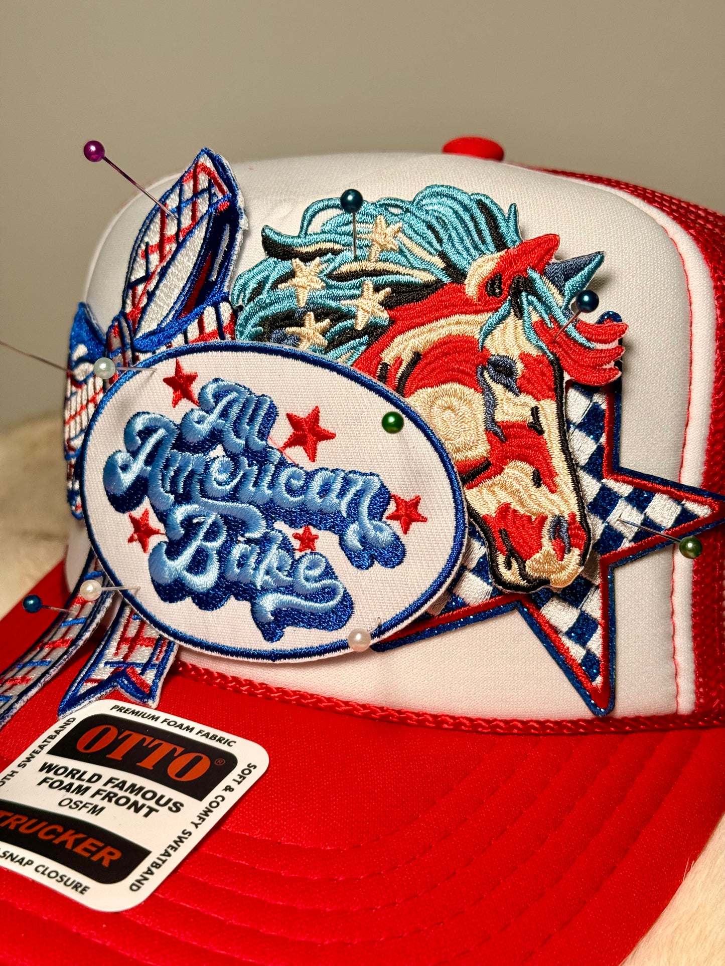 All American Babe Trucker Hat | Patriotic Cowgirl Hat | Red White Blue Western Snapback