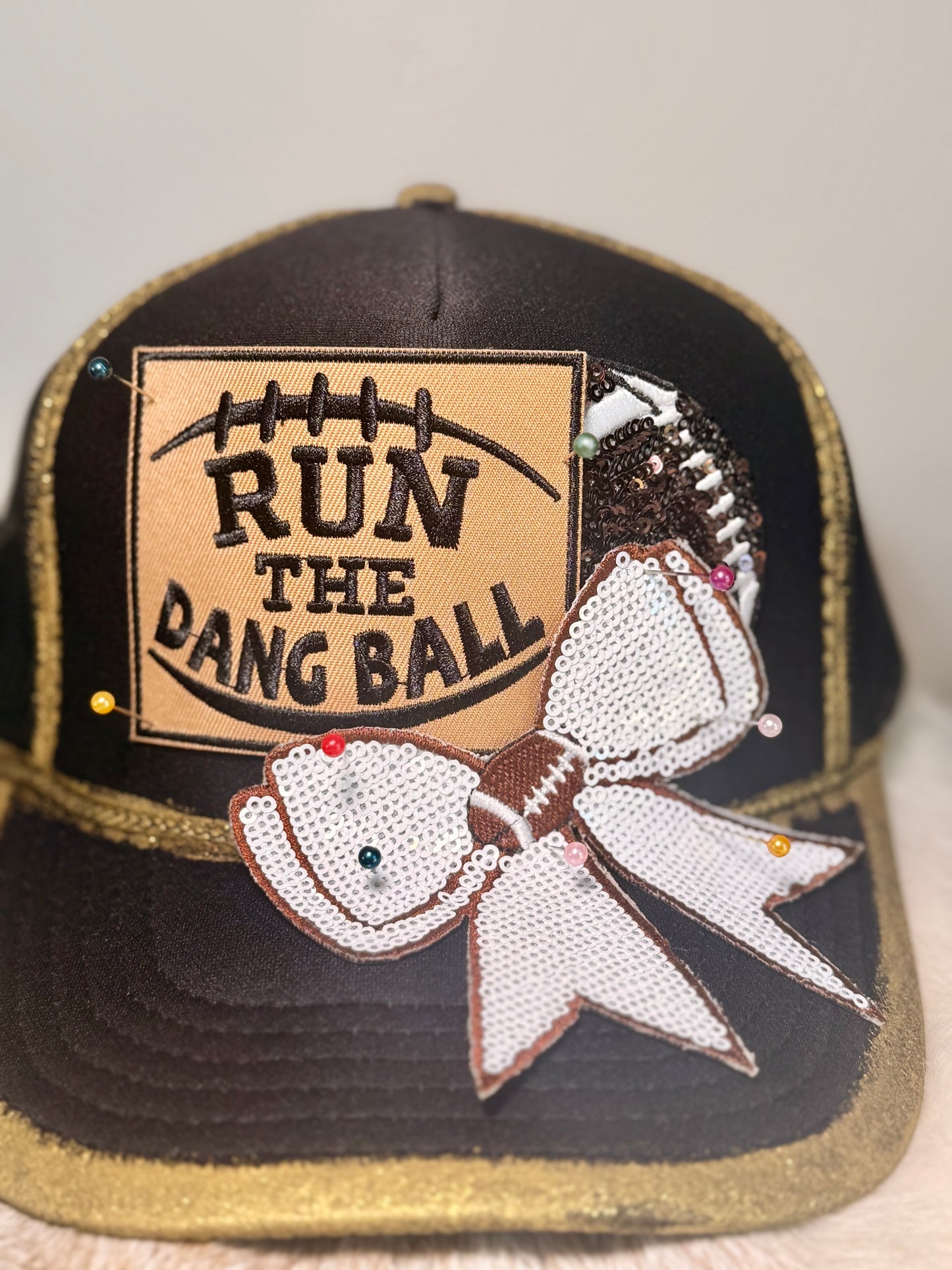 Run the Dang Ball Football Trucker Hat | Football Bow Hat | Game Day Football Mom Hat | Friday Night Lights