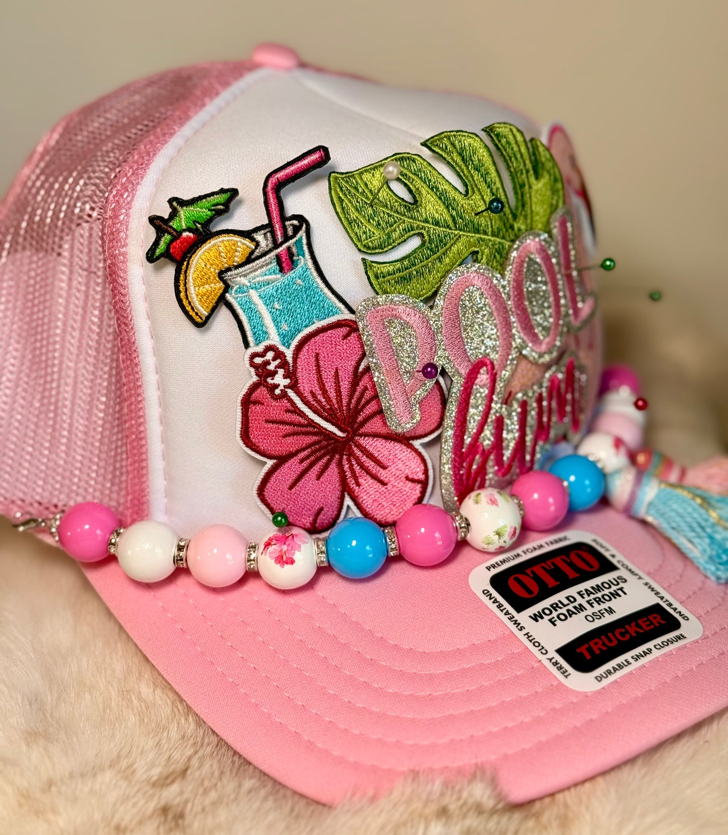 Pool Bum Flamingo Trucker Hat | Pink Tropical Beach Hat | Summer Glam Foam Trucker Cap