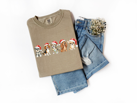 Christmas Dogs Santa Hat Comfort Colors Tee