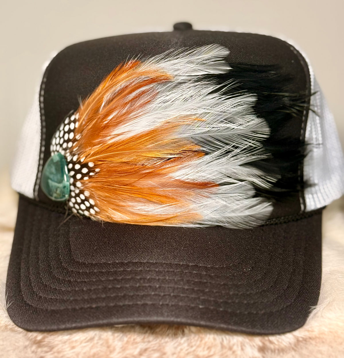 Feather Trucker Hat with Guitar Pick | Country Music Trucker Hat | Western Boho Hat | Concert Trucker Hat