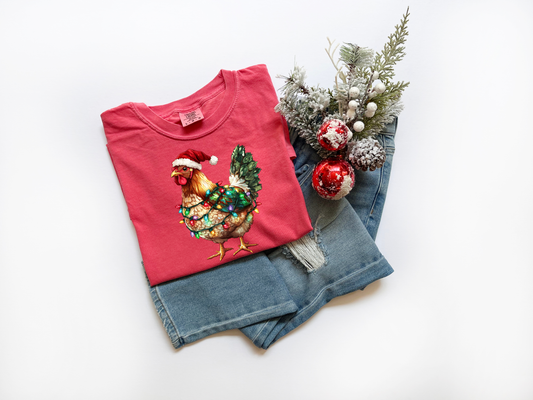 Christmas Lights Chicken Comfort Colors Tee