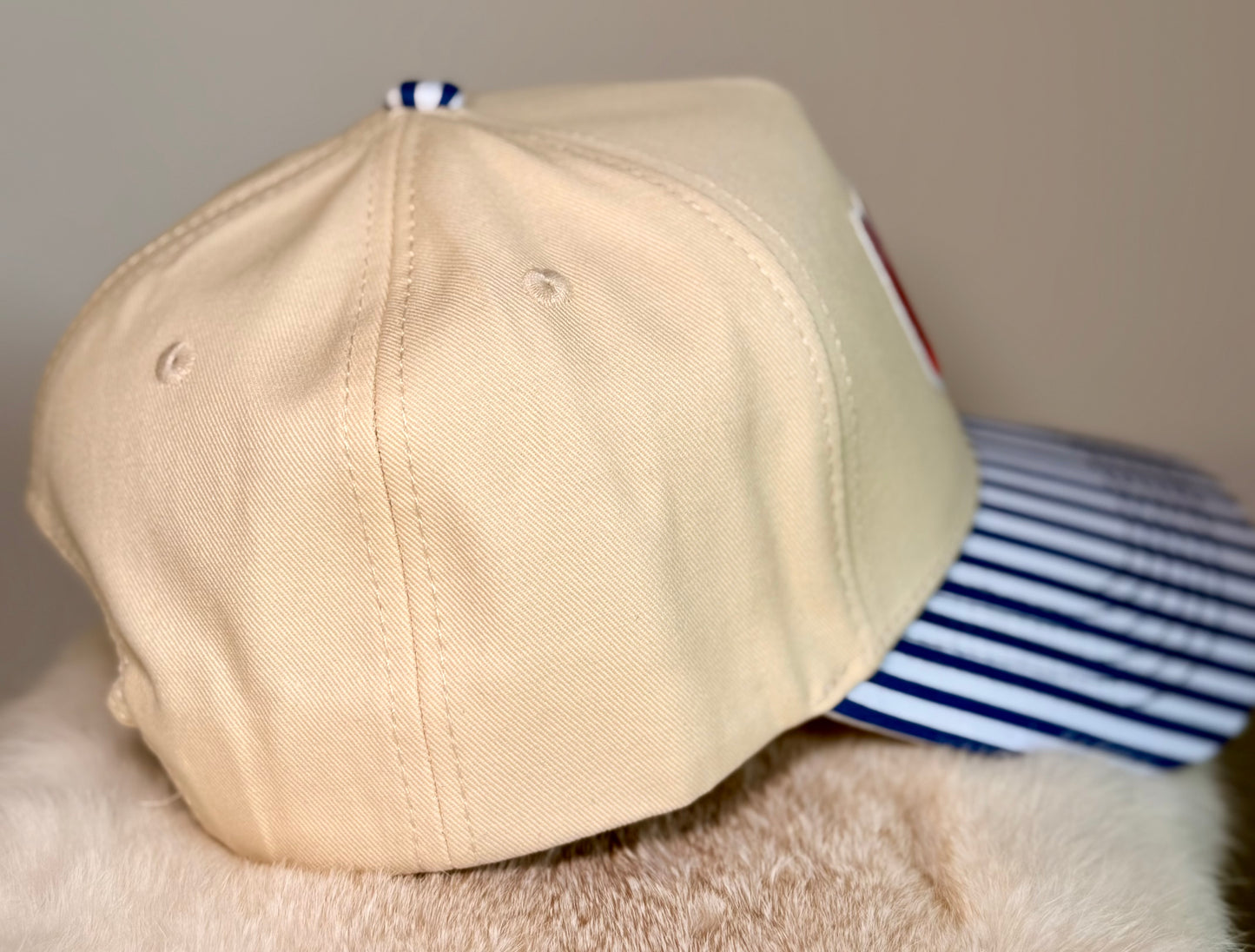 USA Trucker Hat | Patriotic Red White Blue Boutique Hat | American Stripe Brim | Fourth of July Hat