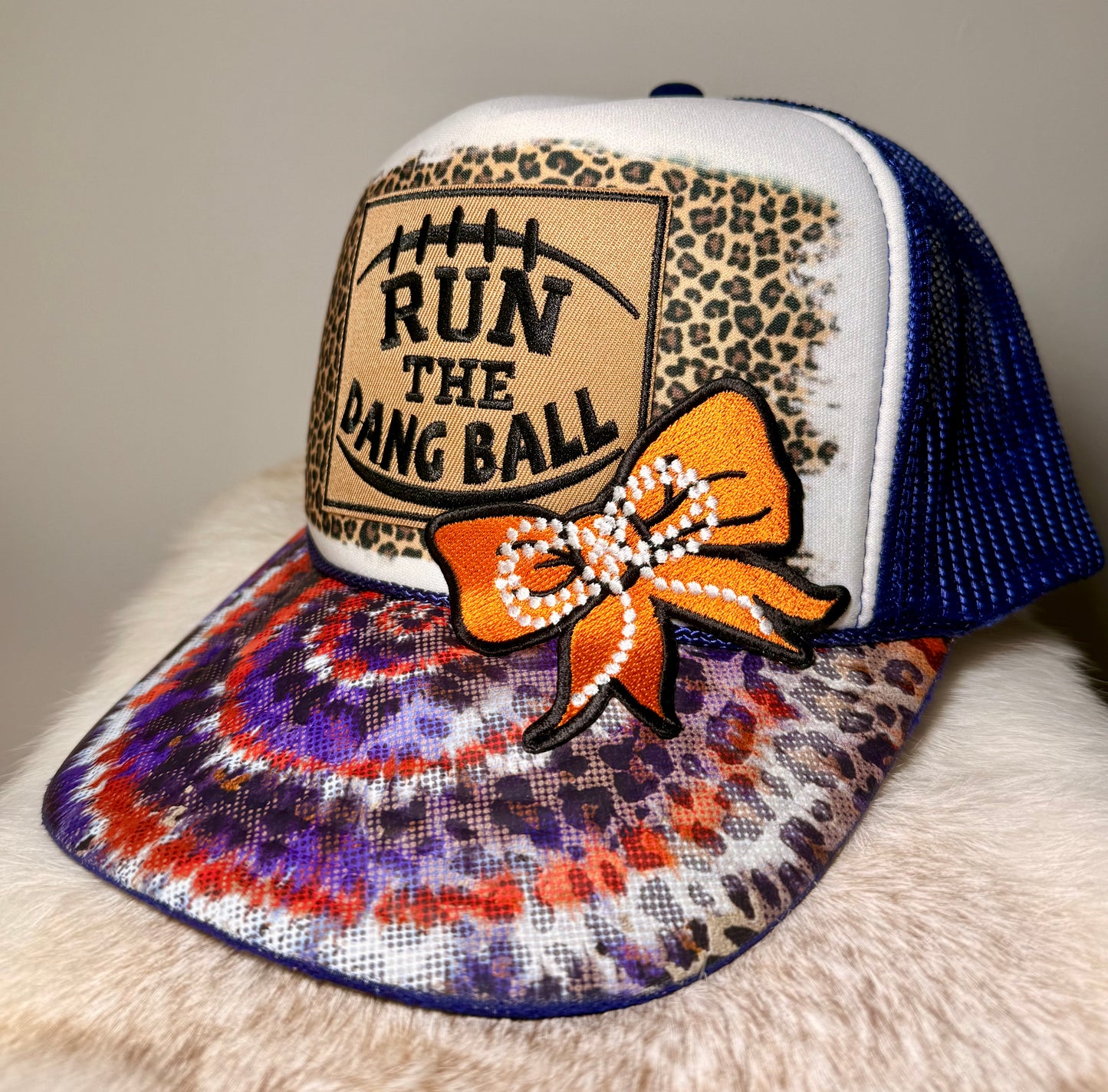 Purple Orange Football Trucker Hat | Run the Dang Ball Hat | Game Day Hat | Tiger Football Trucker | Football Bow Hat