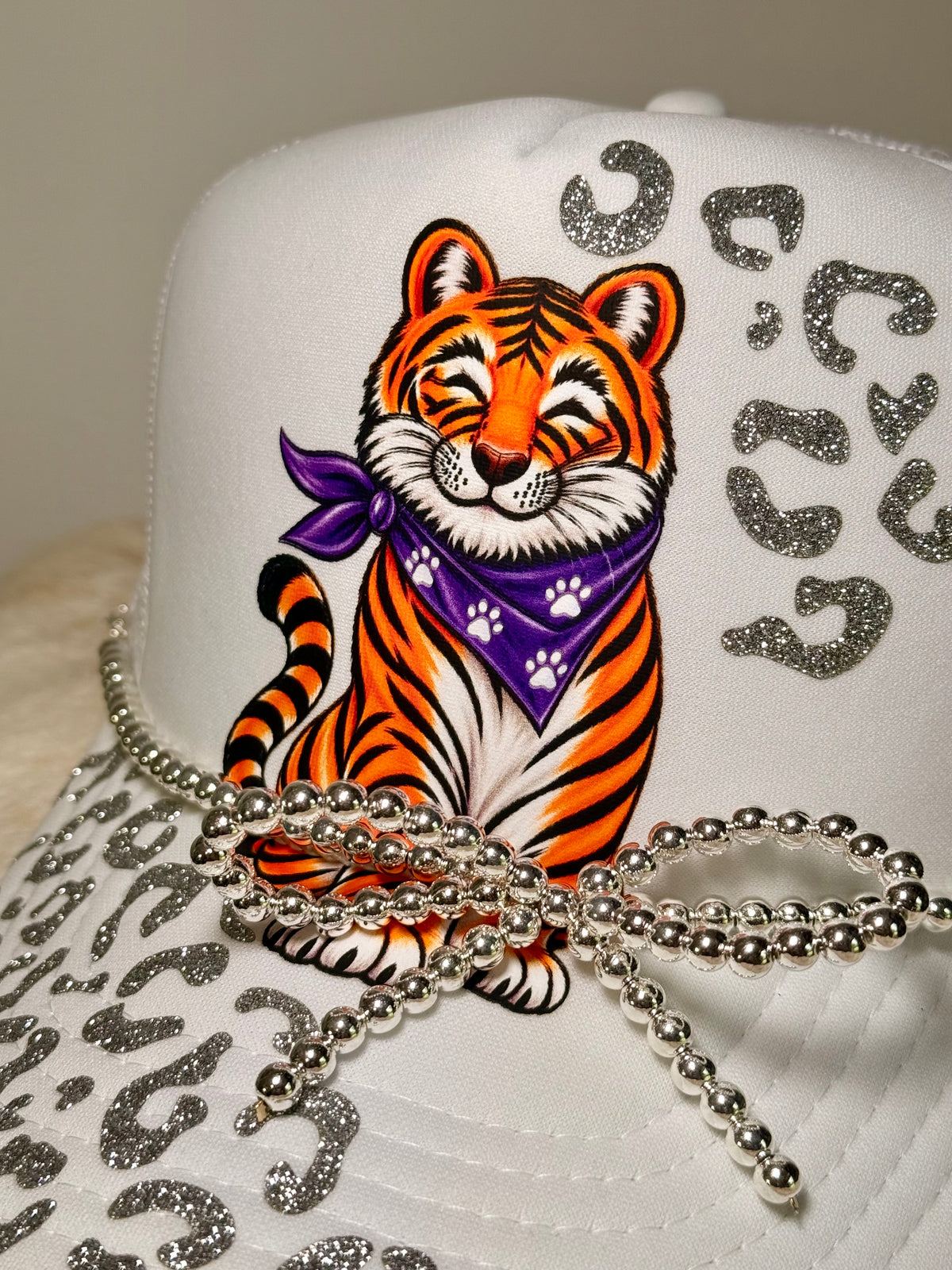 Tiger Trucker Hat | Purple Orange Tiger Hat | Silver Leopard Trucker Hat | Game Day Tiger Hat