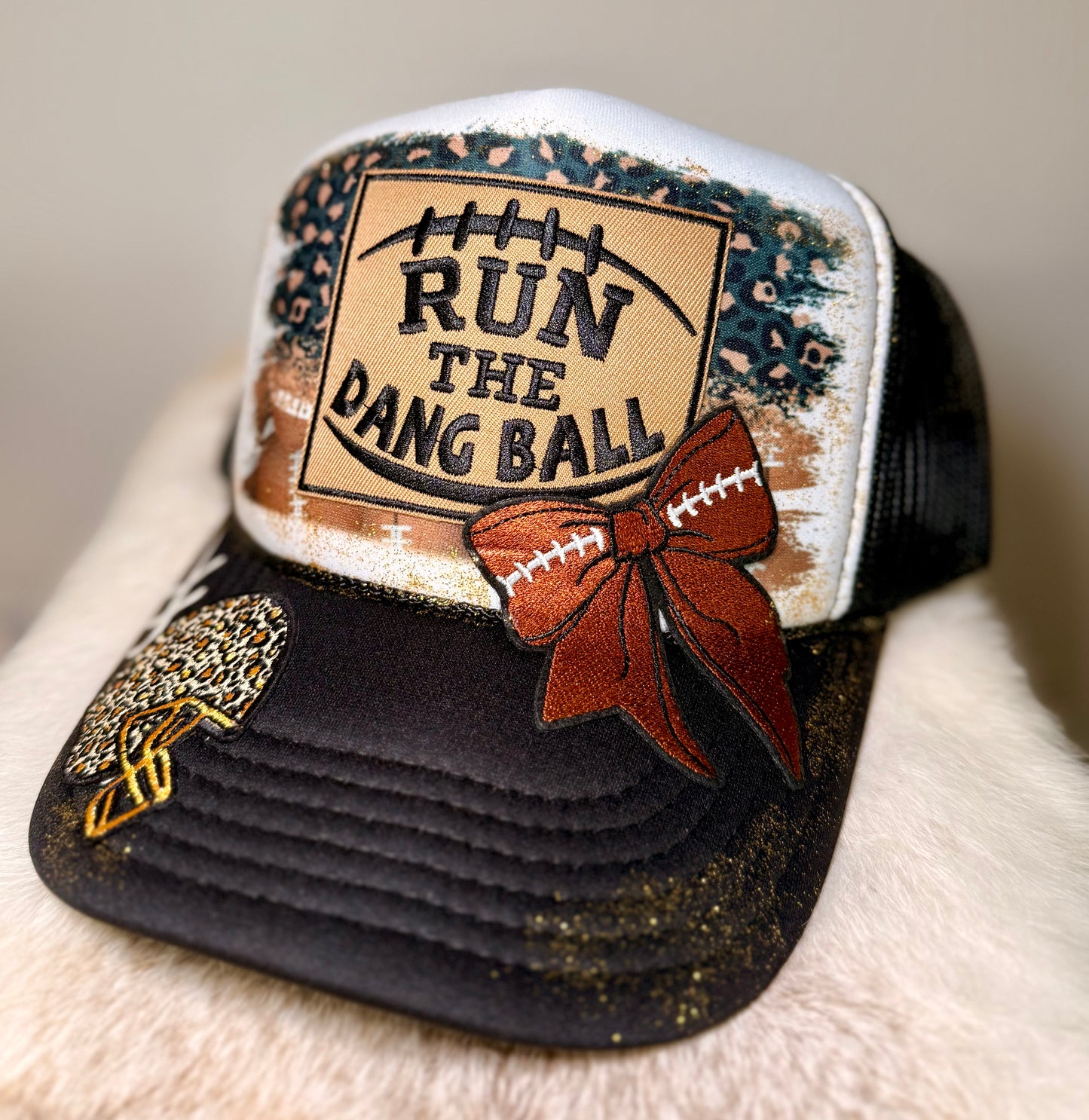 Run the Dang Ball Trucker Hat | Football Game Day Hat | Black & Gold Football Fan Hat | Handmade Tailgate Cap