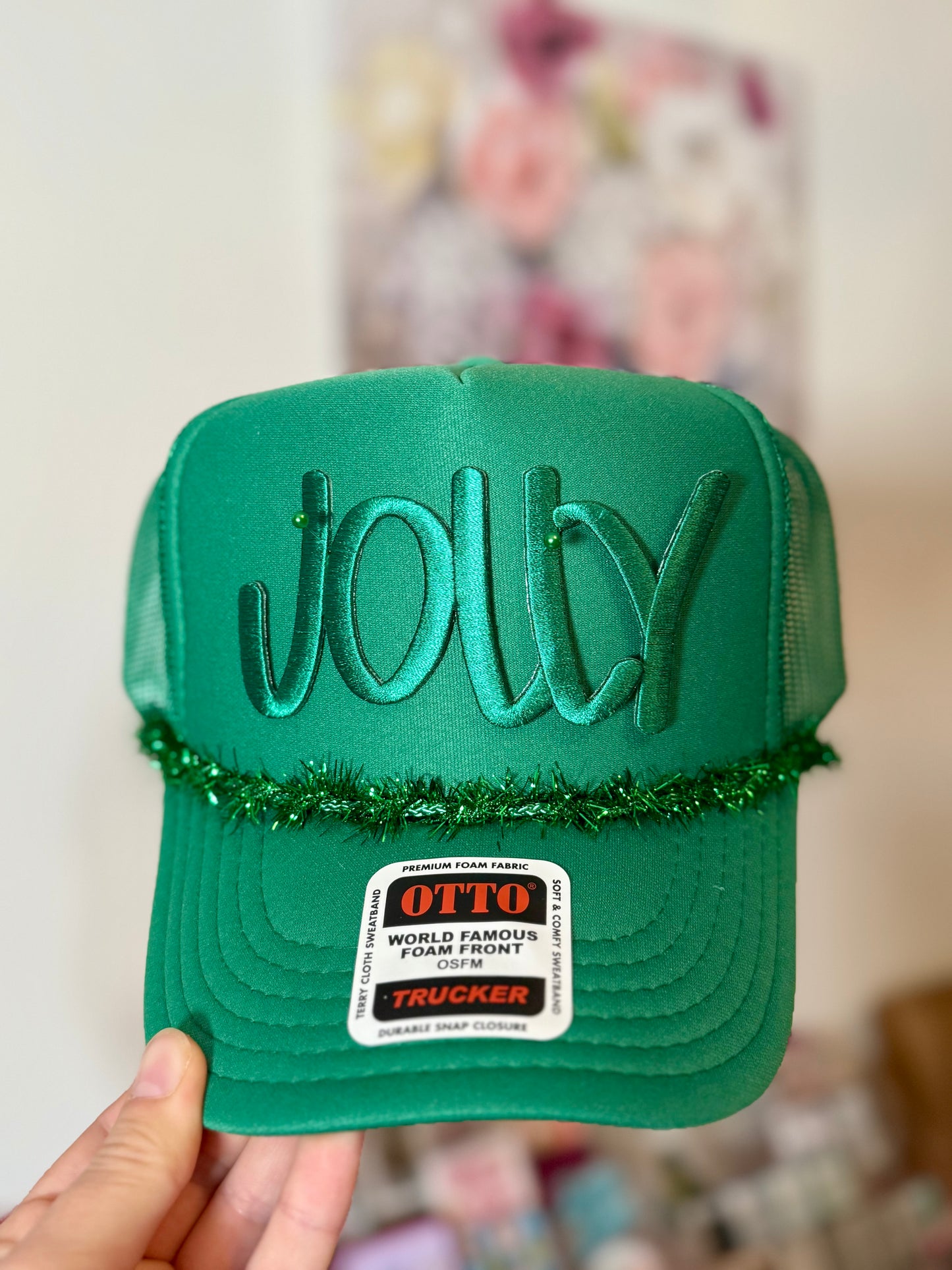 Jolly Green Tinsel Trucker Hat