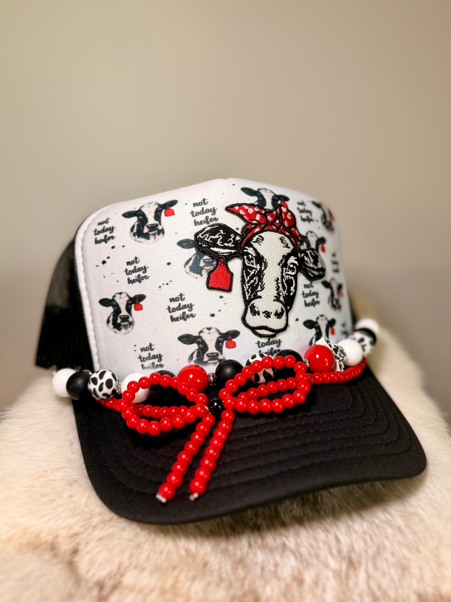 Not Today Heifer Trucker Hat | Funny Cow Hat | Farm Girl Hat | Western Cowgirl Cap | Handmade Beaded Bow Hat