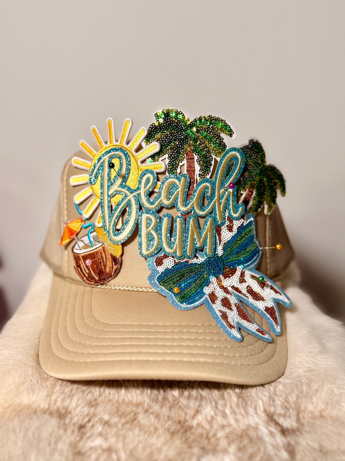Beach Bum Boujee Trucker Hat | Tropical Summer Patch Hat | Palm Tree Sunshine Coastal Glam Cap