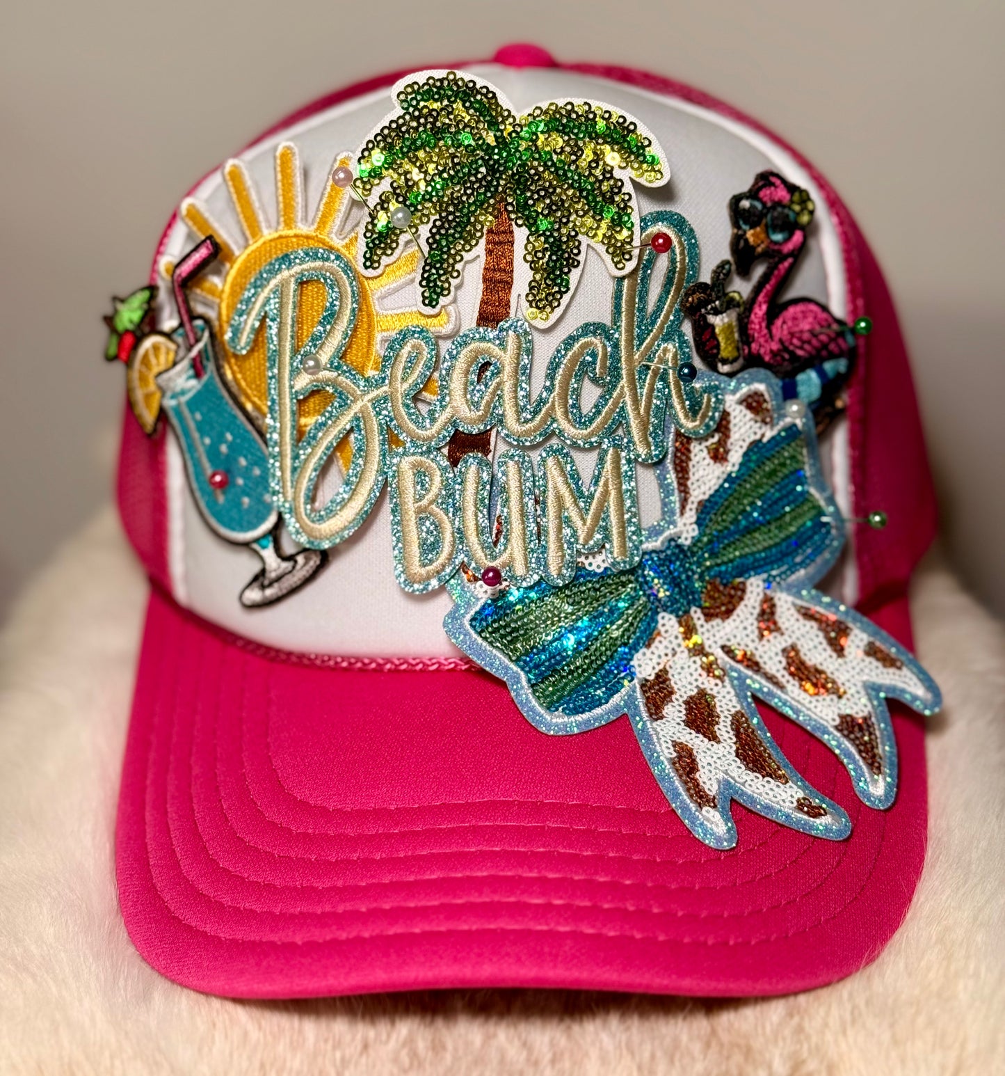 Beach Bum Trucker Hat – Tropical Beach Hat, Coastal Cowgirl Hat, Summer Vacation Hat for Women