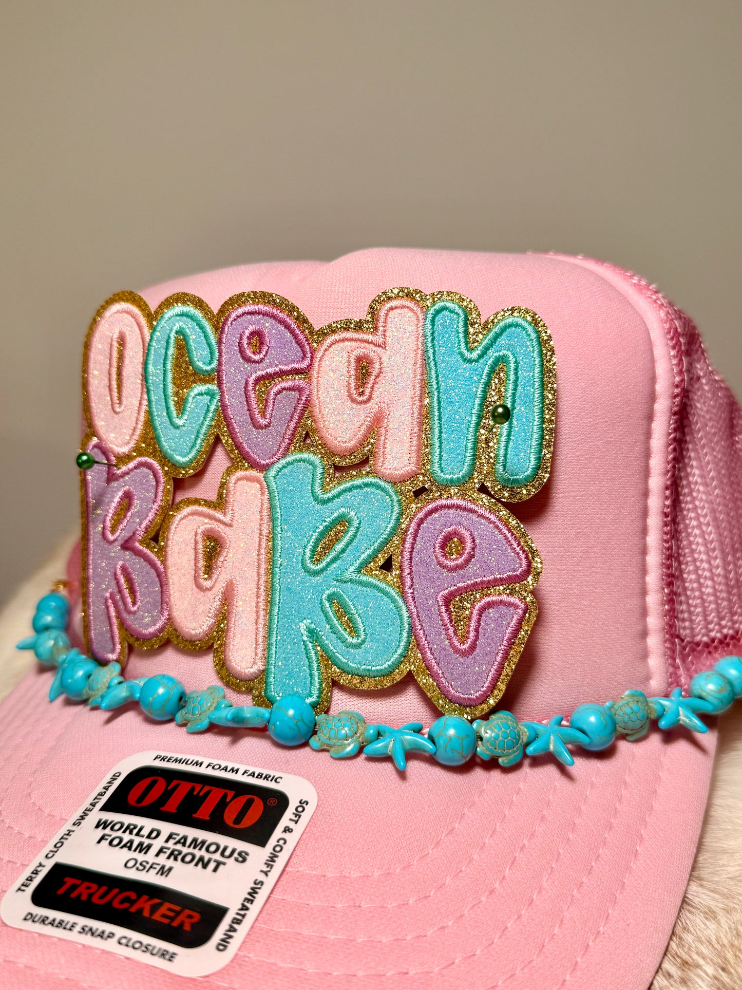 Ocean Babe Trucker Hat | Pink Coastal Glam Hat | Beachy Pastel Summer Snapback