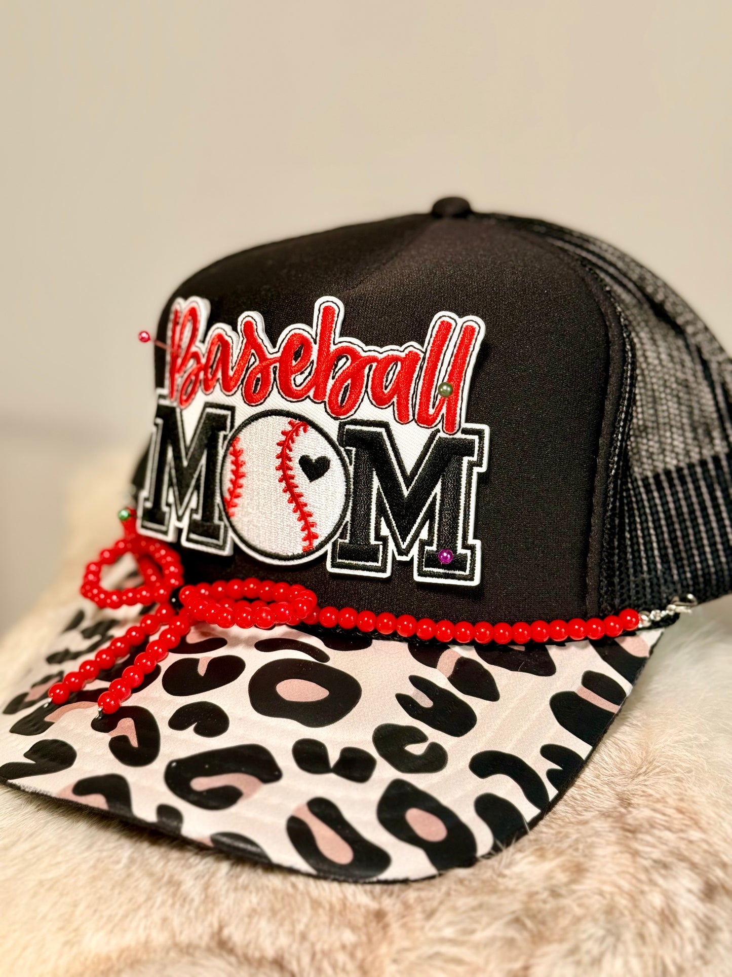Baseball Mom Leopard Trucker Hat – Glam Game Day Sports Hat