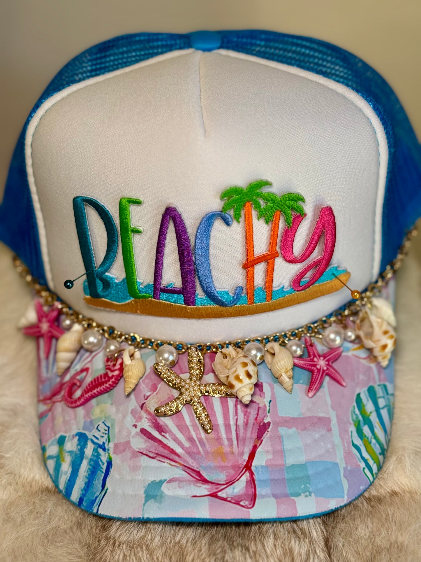 Beachy Trucker Hat, Coastal Beach Hat, Summer Vacation Hat, Palm Tree Hat, Ocean Lover Hat, Coastal Cowgirl Hat, Cute Boutique Trucker Hat