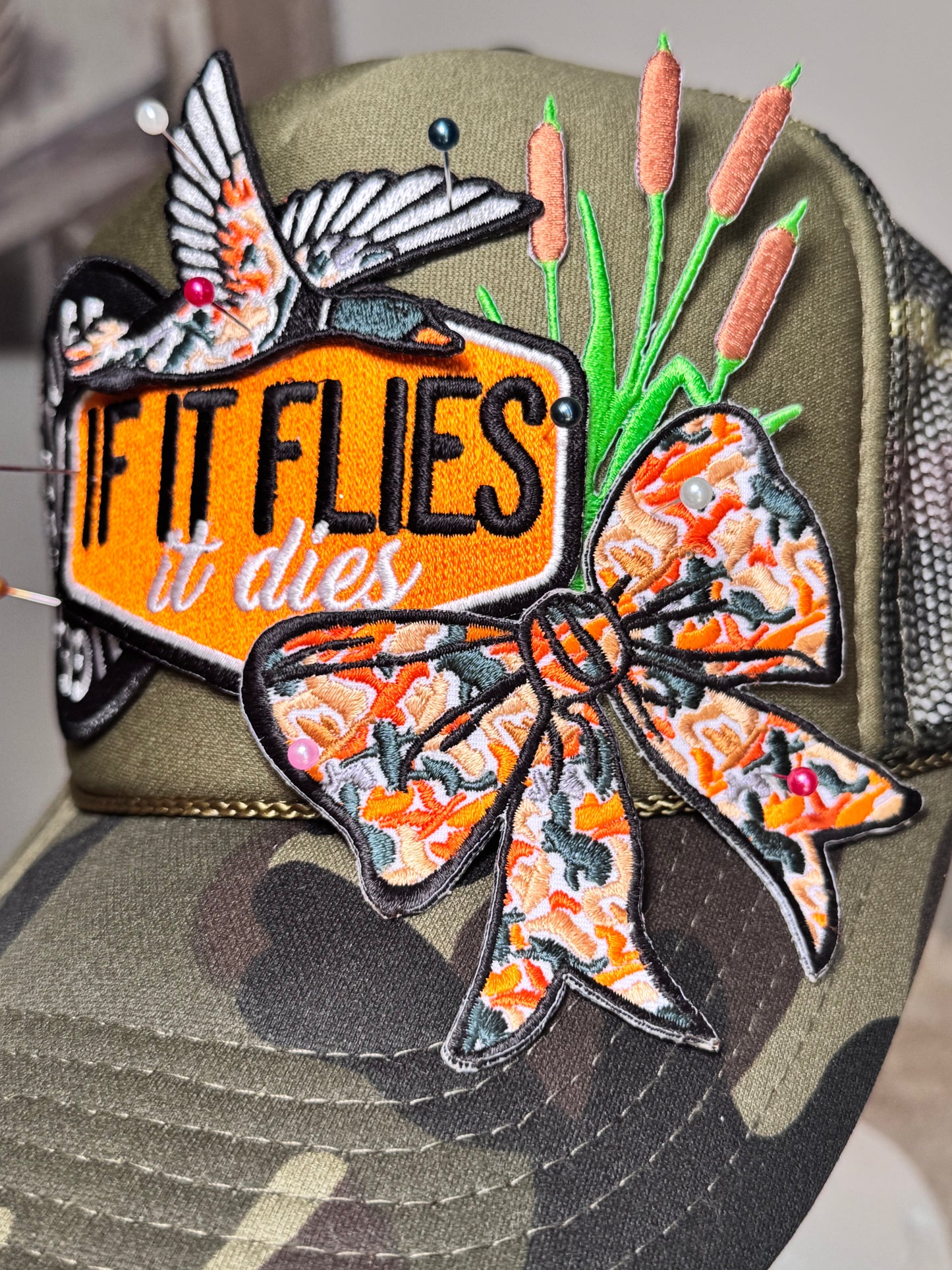 Duck Hunting Camo Trucker Hat – 12 Gauge “If It Flies It Dies” Patch Hat – Camo Hunting Hat
