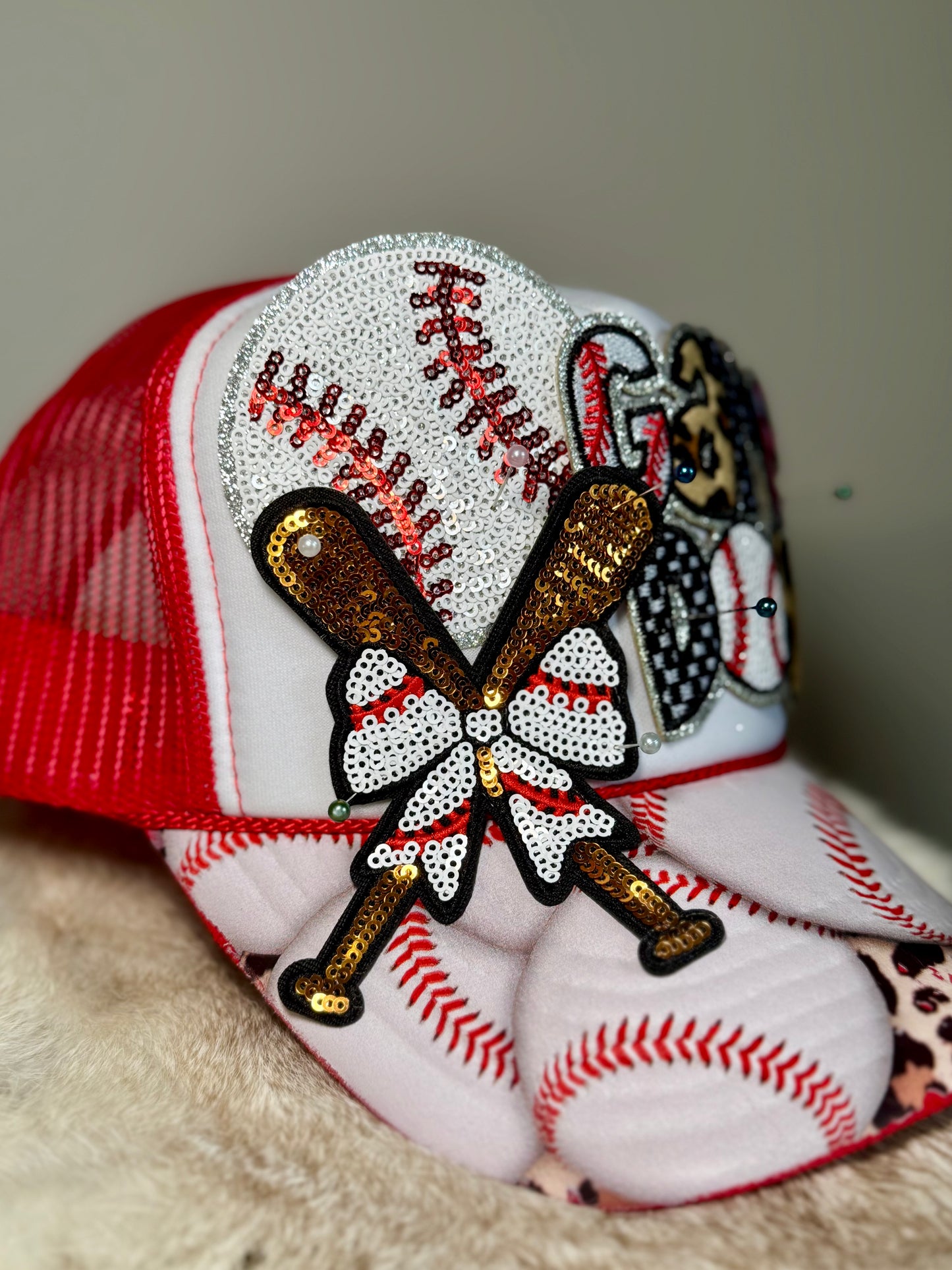 Baseball Game Day Trucker Hat – Sequin Bow Baseball Hat, Cute Baseball Outfit Hat, Ballpark Outfit Accessory for Women