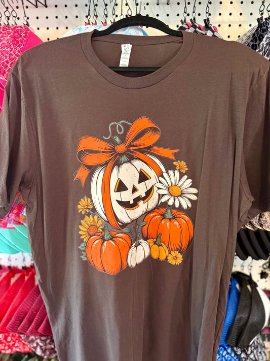 Jack-O'-Lantern Bow Pumpkin Tee - Fall Halloween Graphic Shirt