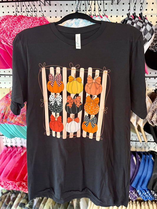 Pumpkin Patch Bows Tee - Black Fall Graphic Shirt