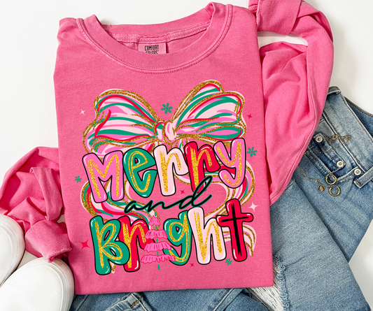 Merry and Bright Bow Christmas Tee