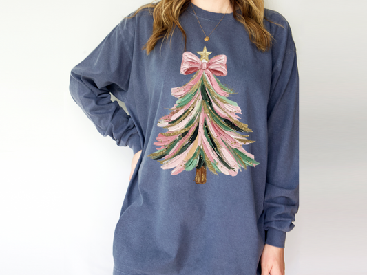 Pink Bow Christmas Tree Tee