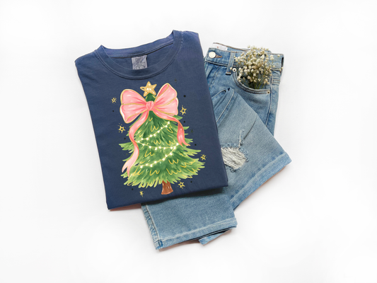 Pink Bow Christmas Tree Tee