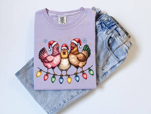Christmas Chickens with Lights Tee