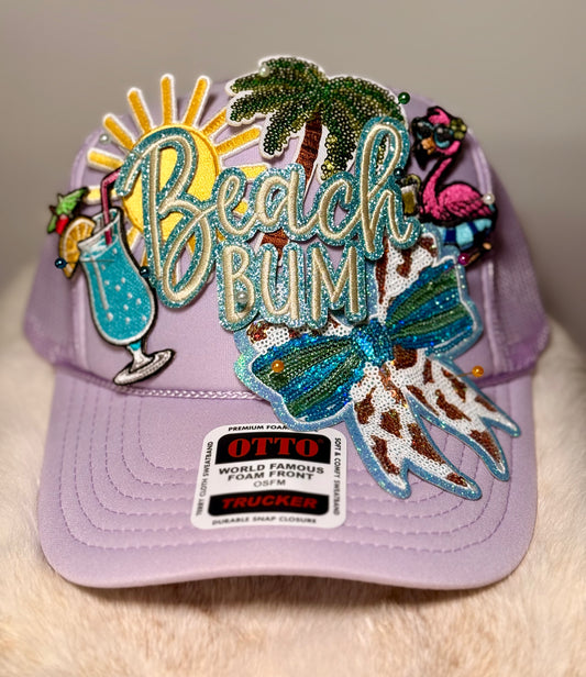 Beach Bum Trucker Hat – Lavender Beach Hat, Coastal Cowgirl Hat, Summer Vacation Hat for Women