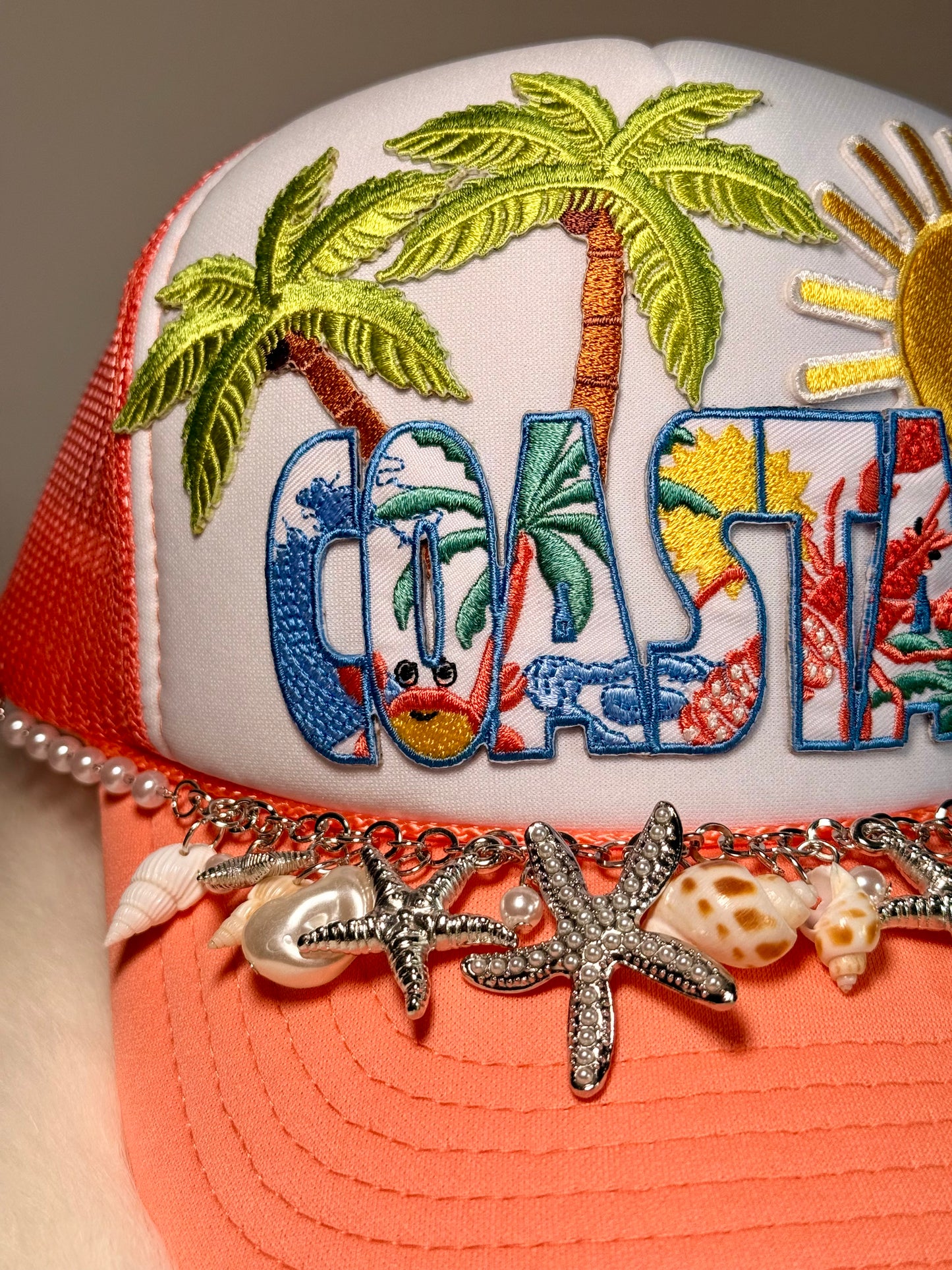 Coastal Trucker Hat, Beach Vacation Hat, Summer Hat Women, Coastal Cowgirl Hat, Palm Tree Hat, Beachy Boutique Hat, Ocean Lover Gift