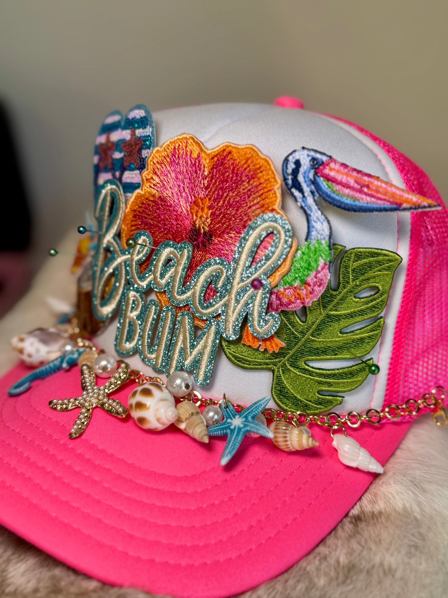 Beach Bum Trucker Hat, Coastal Beach Hat, Summer Vacation Hat, Tropical Hat Women, Ocean Lover Hat, Cute Boutique Trucker Hat, Coastal Cowgirl Hat
