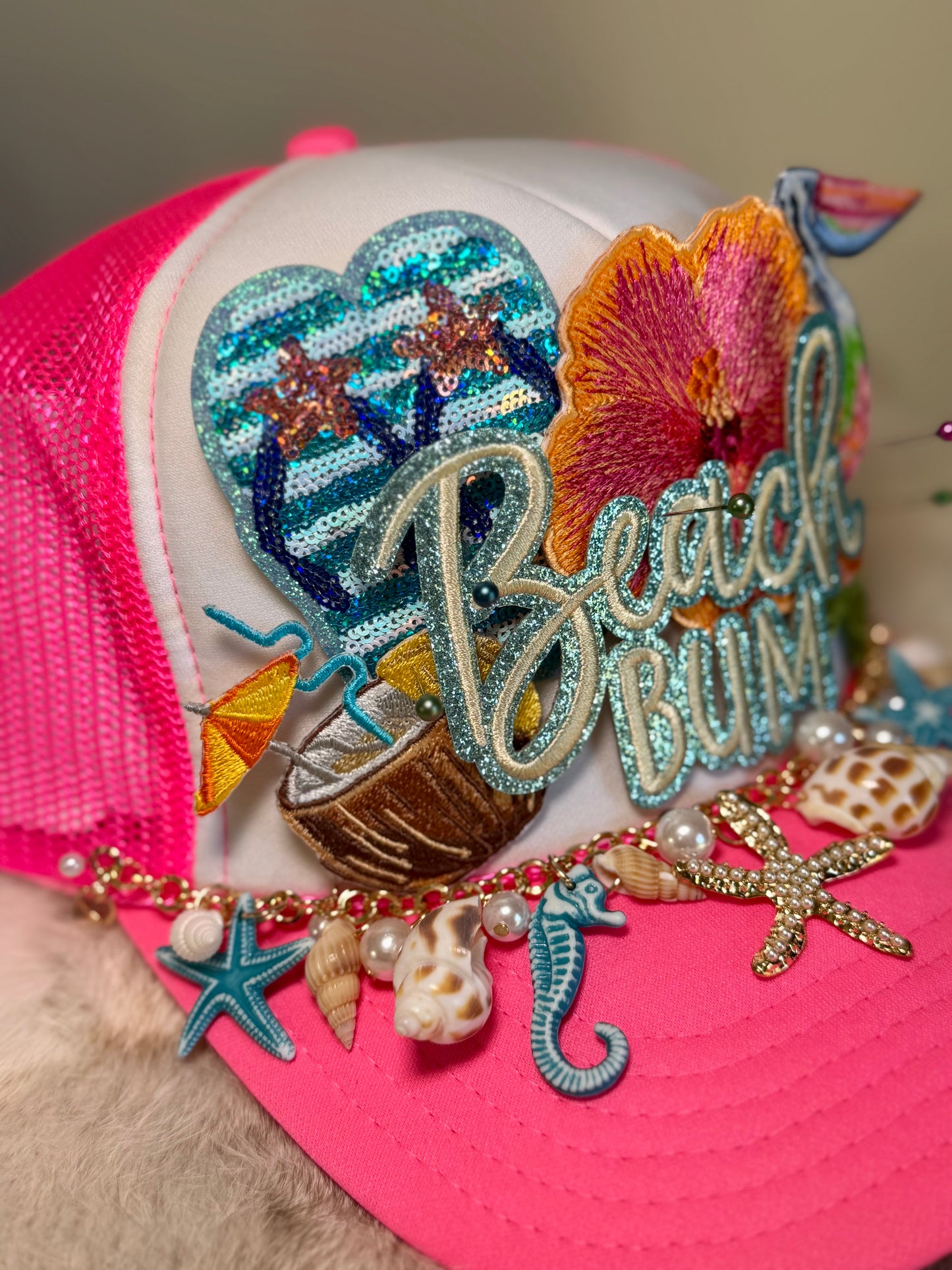 Beach Bum Trucker Hat, Coastal Beach Hat, Summer Vacation Hat, Tropical Hat Women, Ocean Lover Hat, Cute Boutique Trucker Hat, Coastal Cowgirl Hat