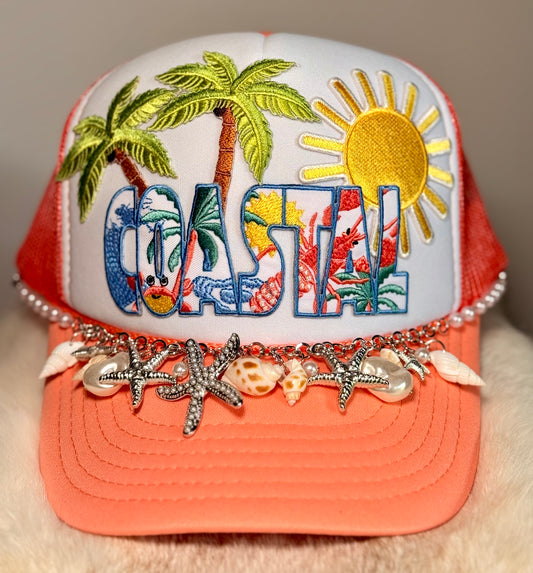 Coastal Trucker Hat, Beach Vacation Hat, Summer Hat Women, Coastal Cowgirl Hat, Palm Tree Hat, Beachy Boutique Hat, Ocean Lover Gift