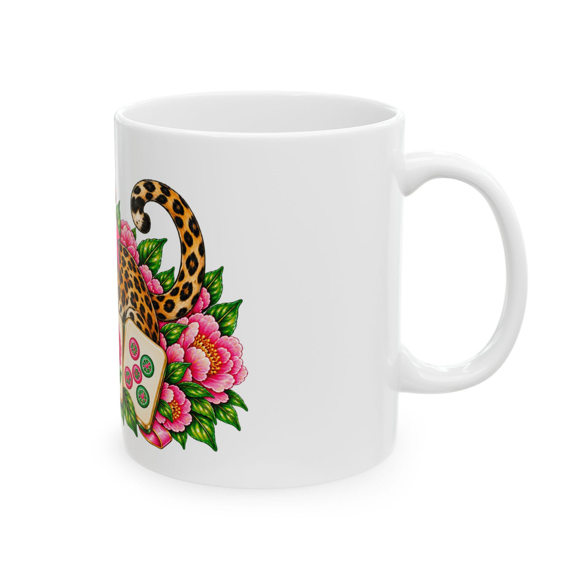 Pink Bow Leopard Mahjong Coffee Mug | Floral Mahjong Gift | 11oz