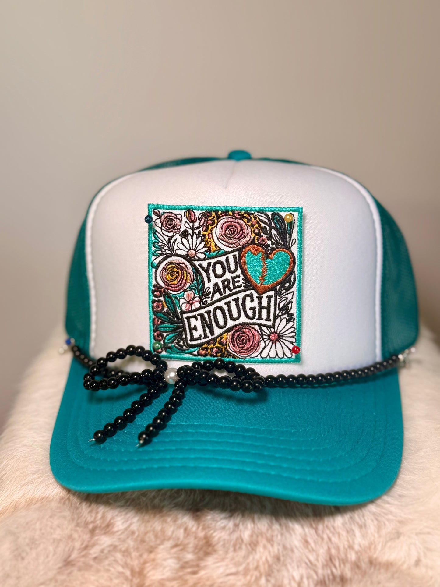 You Are Enough Inspirational Trucker Hat | Floral Mental Health Awareness Hat | Handmade Boutique Hat