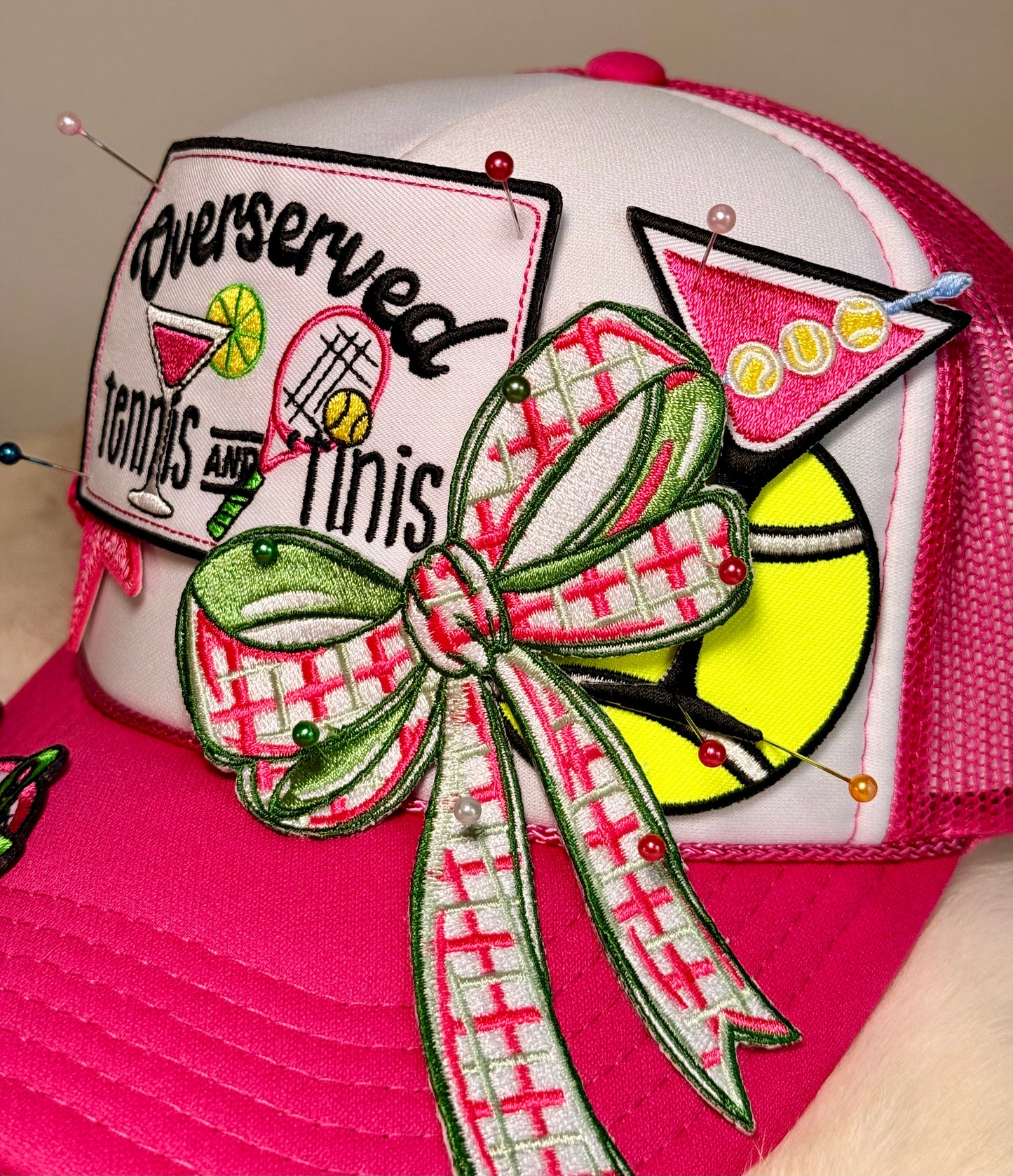 Overserved Tennis & Tinis Trucker Hat | Pink Preppy Tennis Hat | Tennis Inspired Glam Cap
