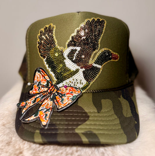 Mallard Duck Trucker Hat | Sequin Duck Hunting Hat | Women’s Camo Hunting Hat | Duck Hunter Gift