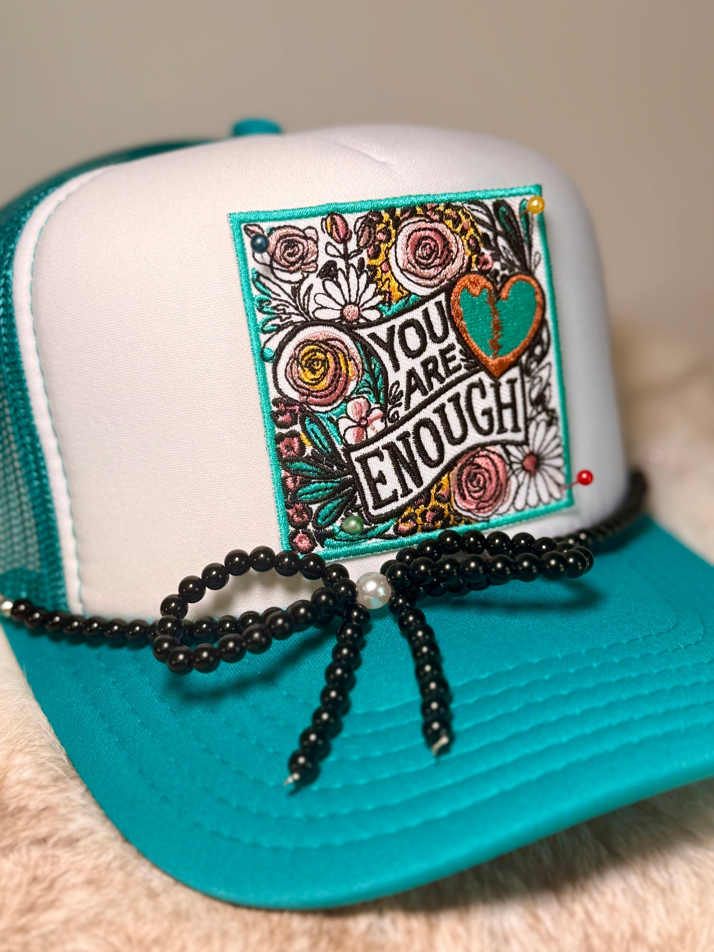 You Are Enough Inspirational Trucker Hat | Floral Mental Health Awareness Hat | Handmade Boutique Hat