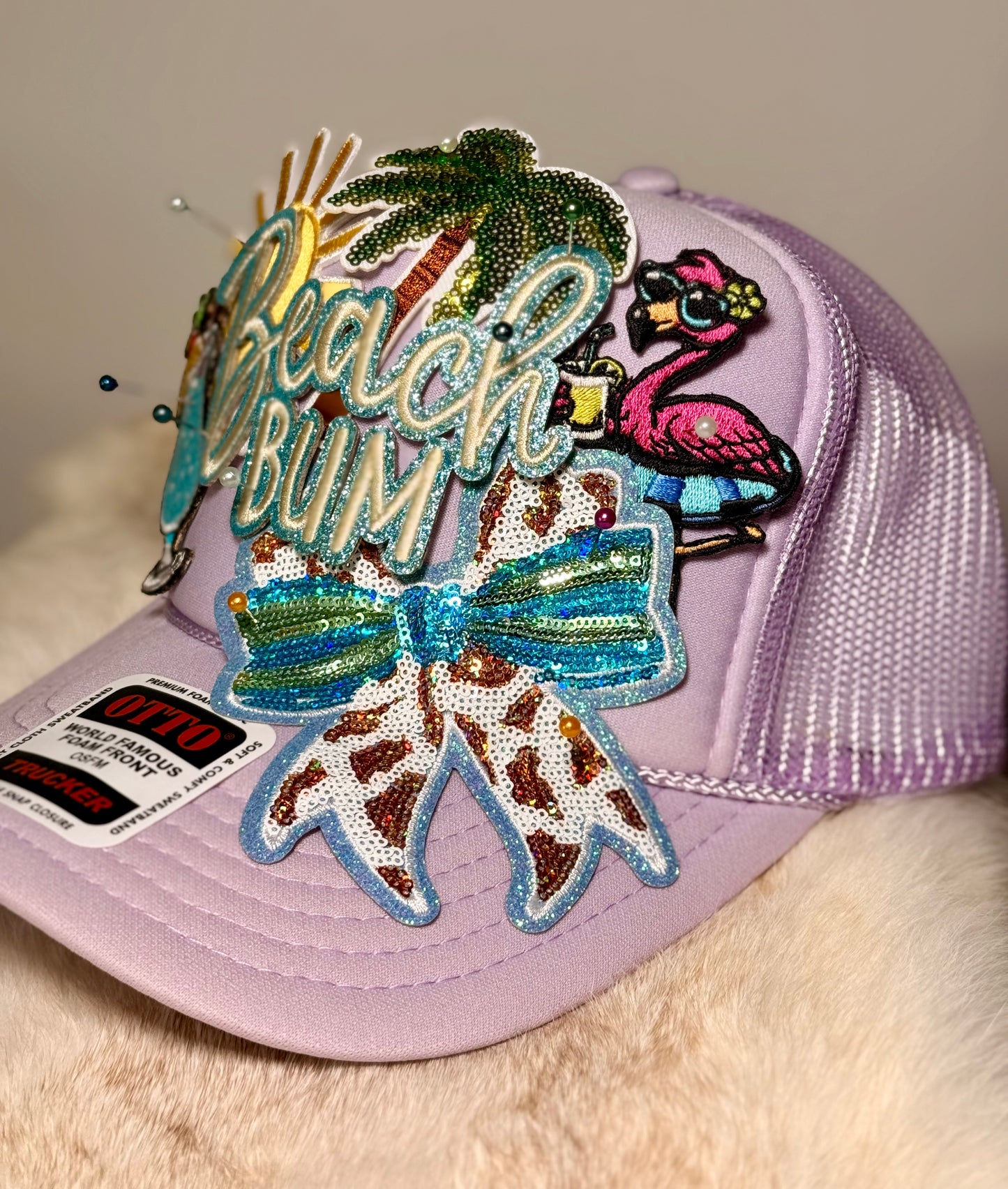 Beach Bum Trucker Hat – Lavender Beach Hat, Coastal Cowgirl Hat, Summer Vacation Hat for Women