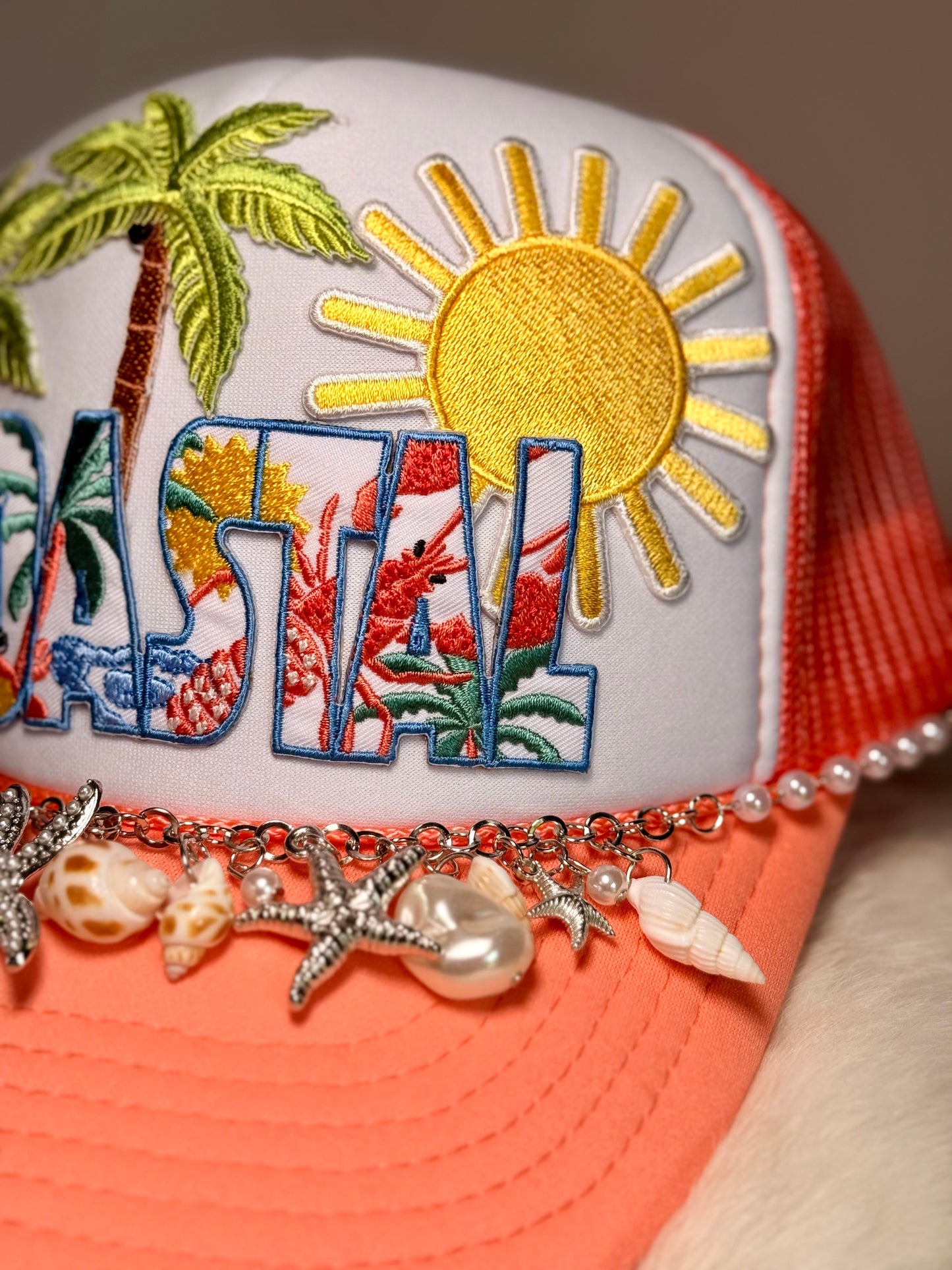 Coastal Trucker Hat, Beach Vacation Hat, Summer Hat Women, Coastal Cowgirl Hat, Palm Tree Hat, Beachy Boutique Hat, Ocean Lover Gift