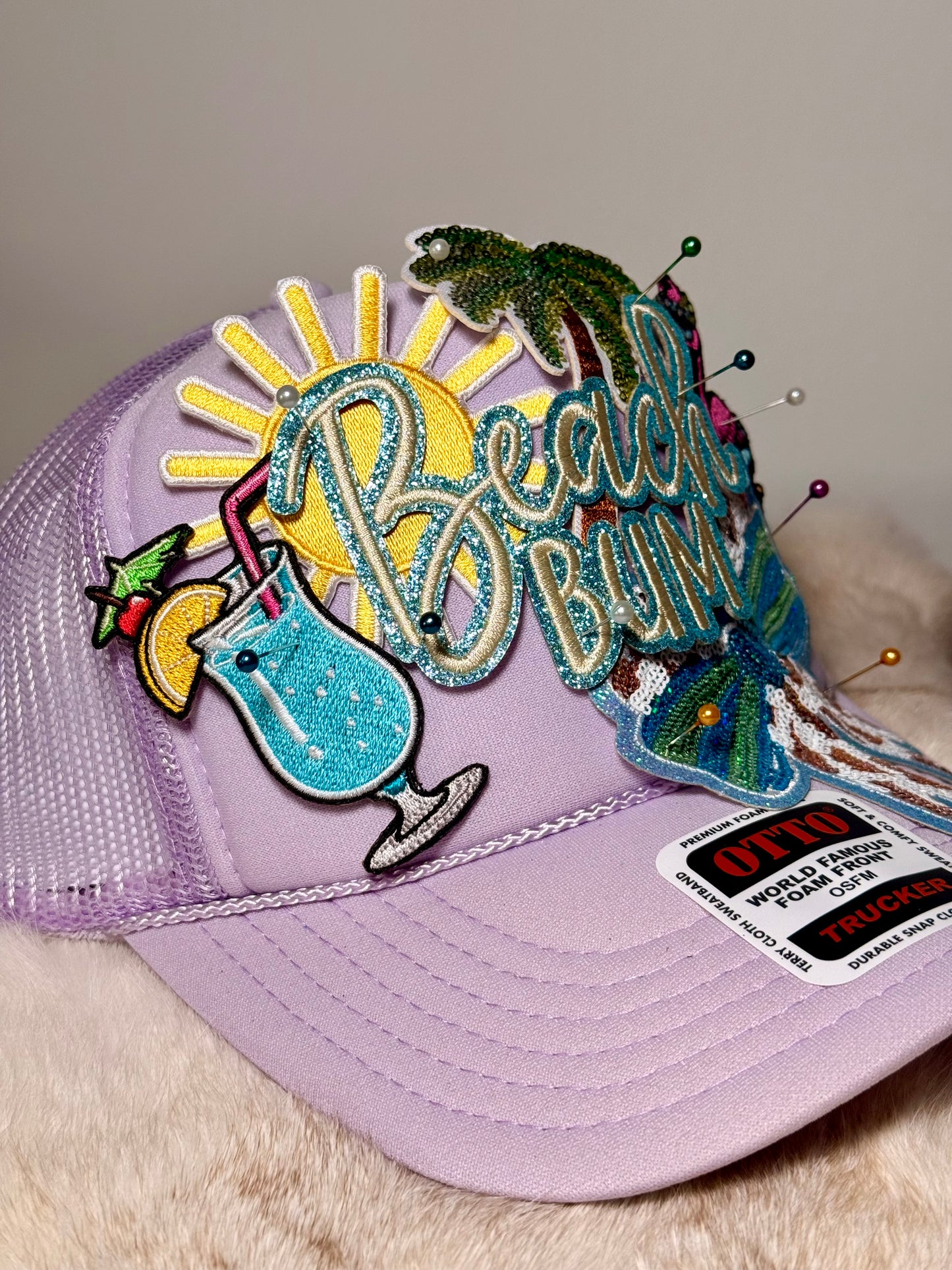 Beach Bum Trucker Hat – Lavender Beach Hat, Coastal Cowgirl Hat, Summer Vacation Hat for Women