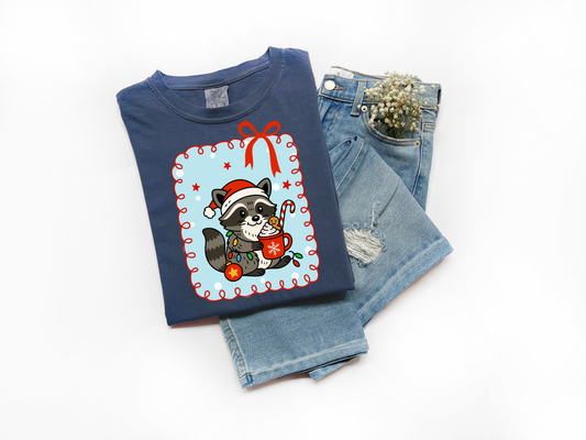 Christmas Raccoon Cocoa Comfort Colors Tee