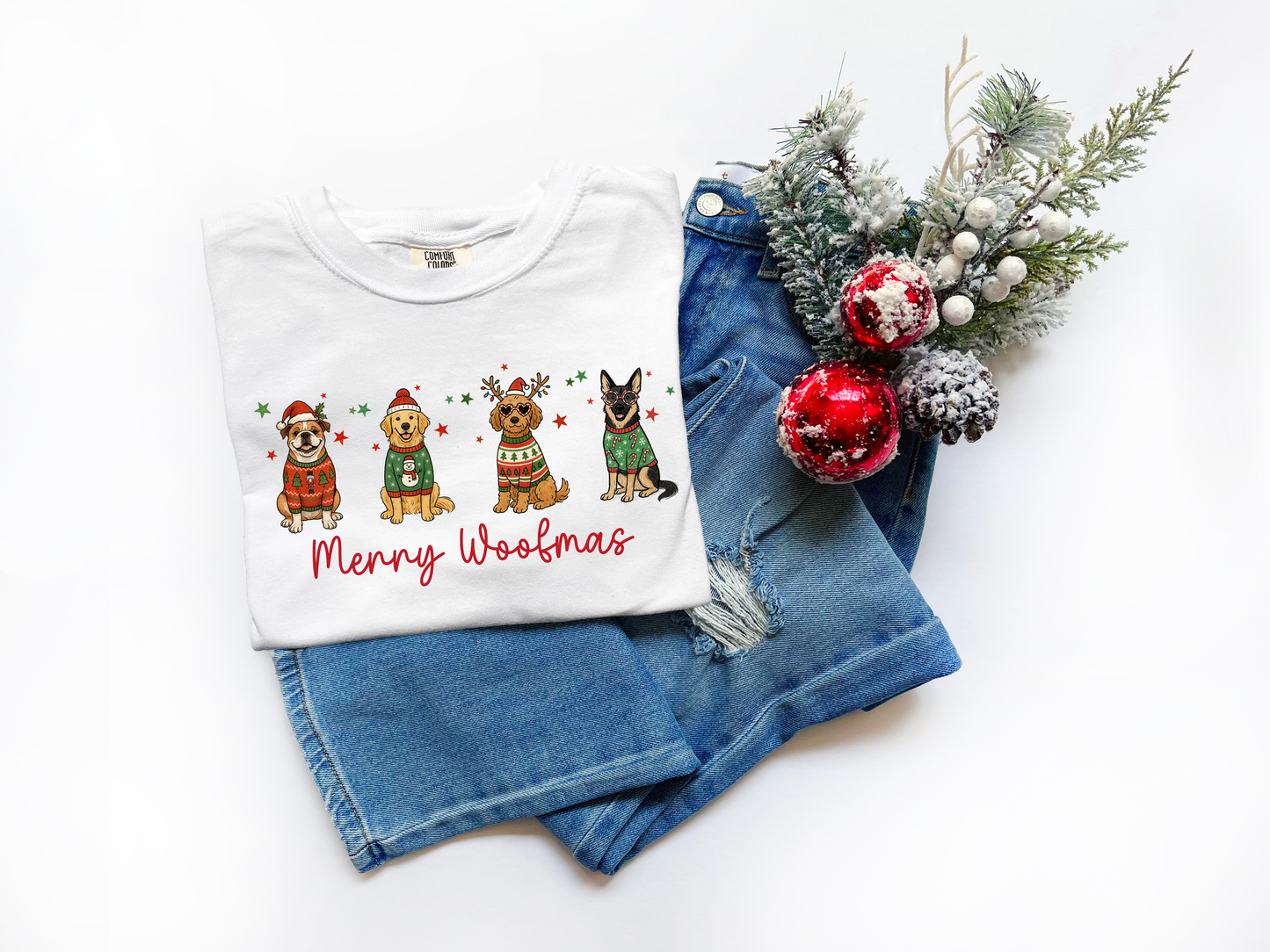 Merry Woofmas Christmas Dogs Comfort Colors Tee