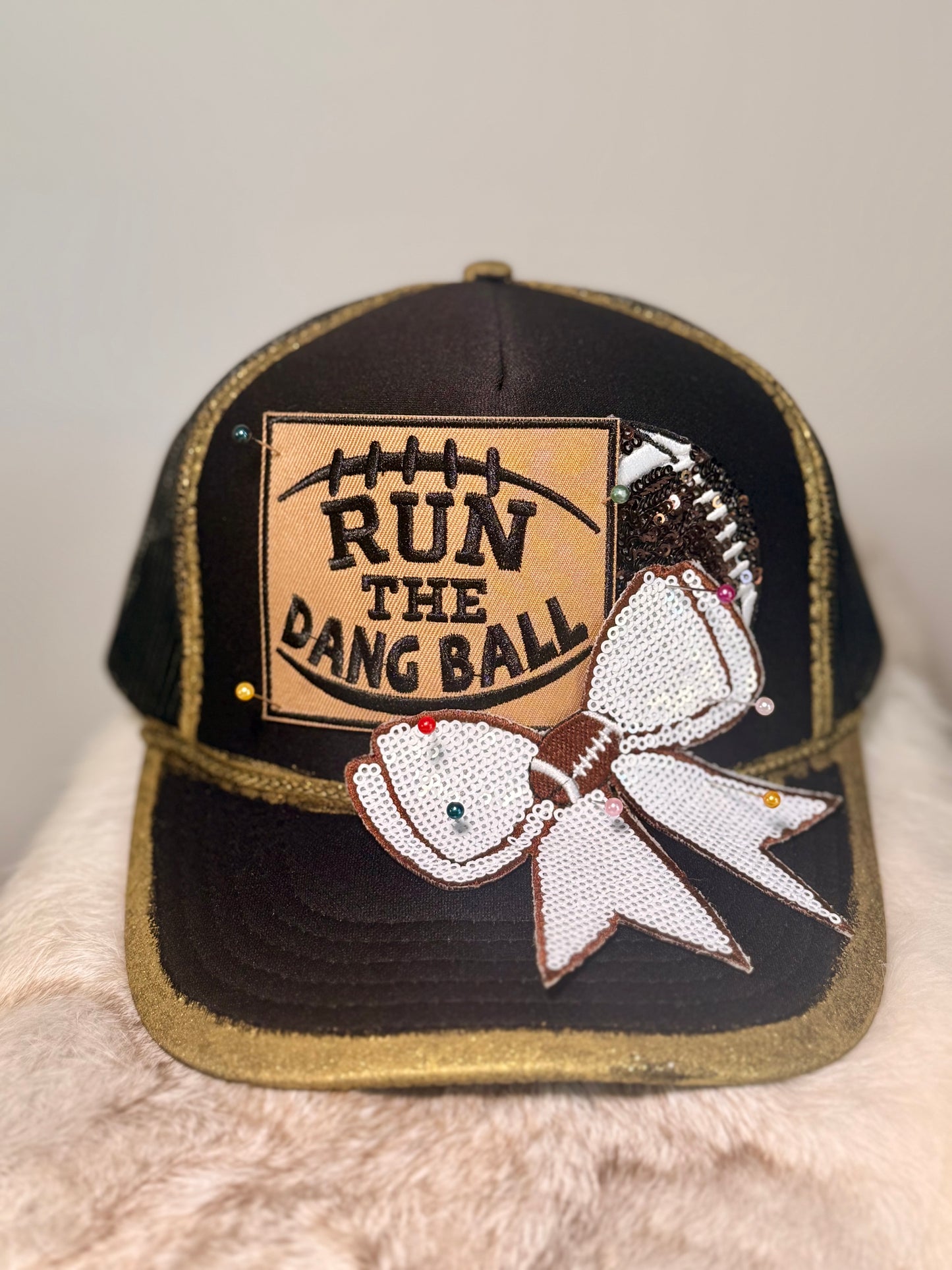 Run the Dang Ball Football Trucker Hat | Football Bow Hat | Game Day Football Mom Hat | Friday Night Lights
