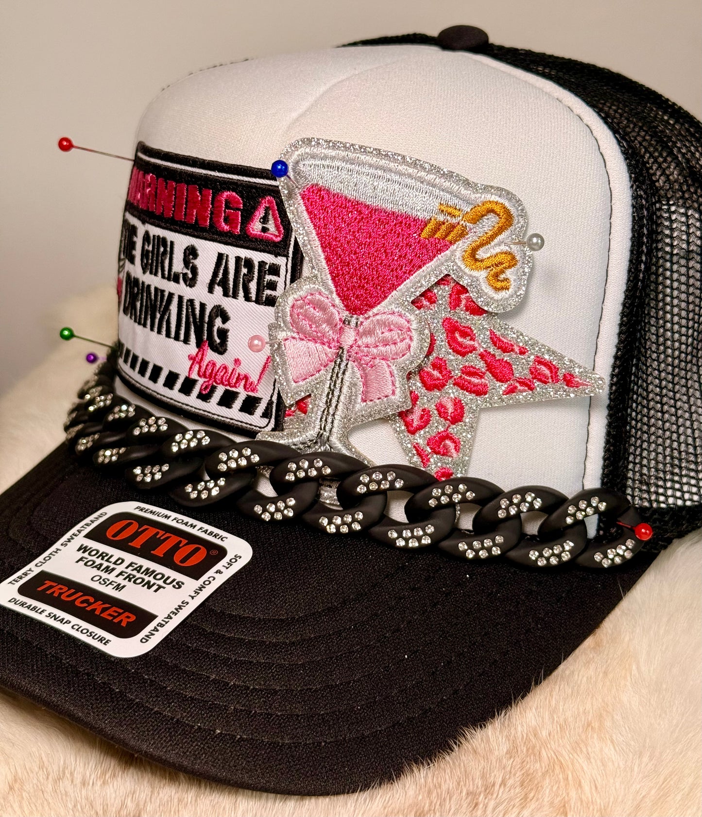 Warning The Girls Are Drinking Again Trucker Hat | Girls Trip Party Hat | Glam Martini Foam Trucker Cap