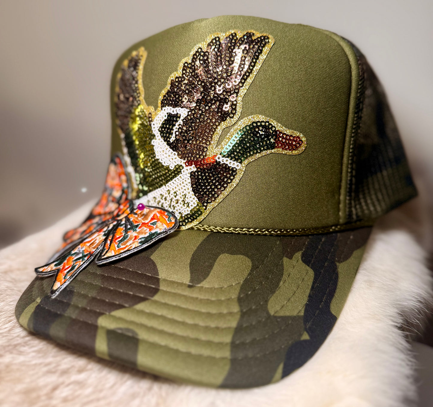 Mallard Duck Trucker Hat | Sequin Duck Hunting Hat | Women’s Camo Hunting Hat | Duck Hunter Gift