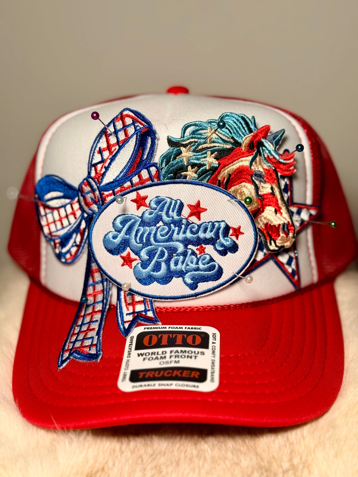 All American Babe Trucker Hat | Patriotic Cowgirl Hat | Red White Blue Western Snapback