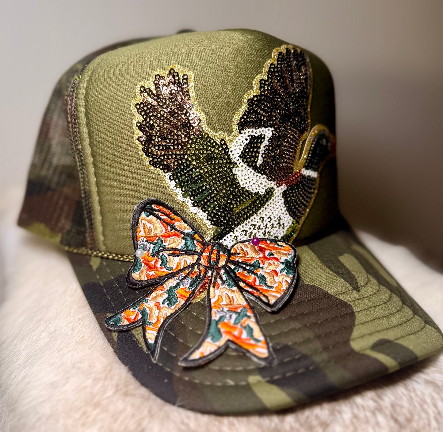 Mallard Duck Trucker Hat | Sequin Duck Hunting Hat | Women’s Camo Hunting Hat | Duck Hunter Gift