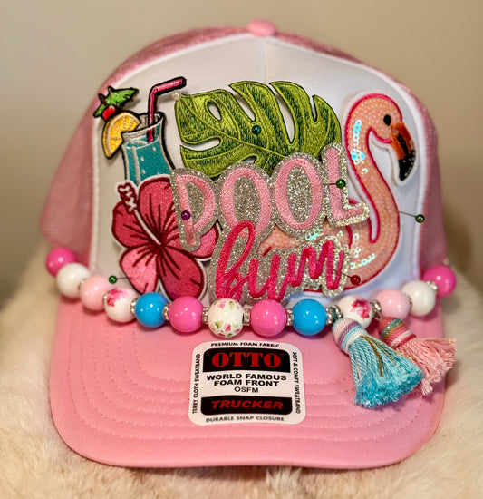 Pool Bum Flamingo Trucker Hat | Pink Tropical Beach Hat | Summer Glam Foam Trucker Cap