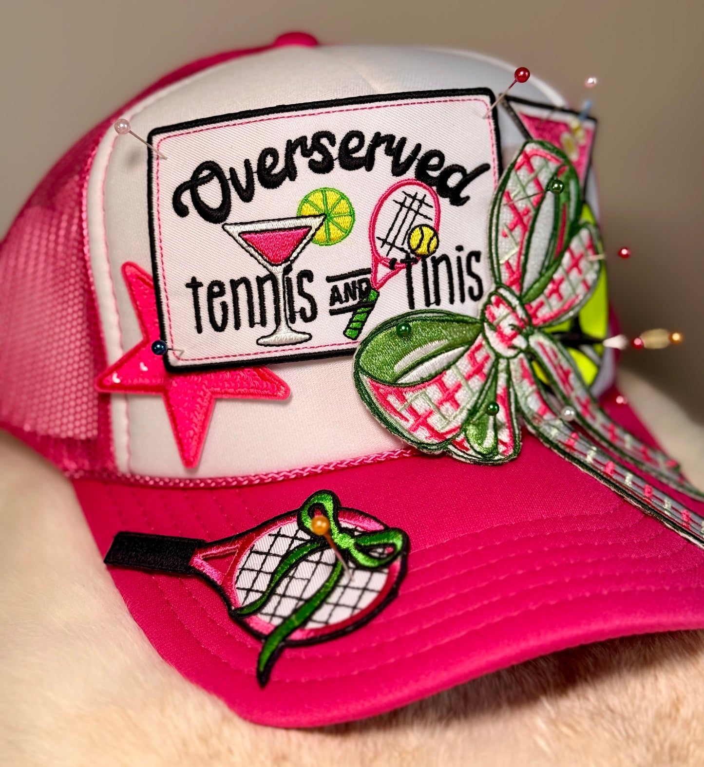 Overserved Tennis & Tinis Trucker Hat | Pink Preppy Tennis Hat | Tennis Inspired Glam Cap