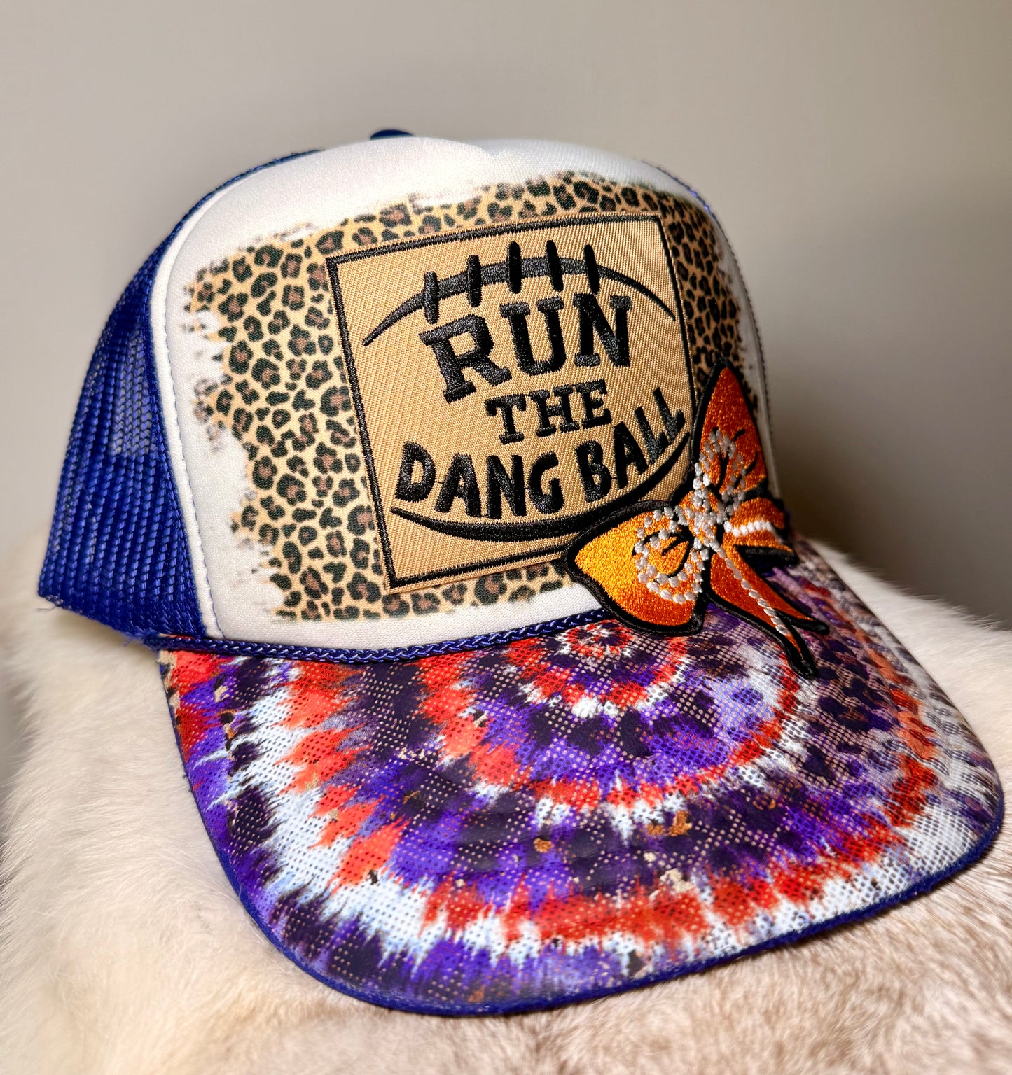 Purple Orange Football Trucker Hat | Run the Dang Ball Hat | Game Day Hat | Tiger Football Trucker | Football Bow Hat