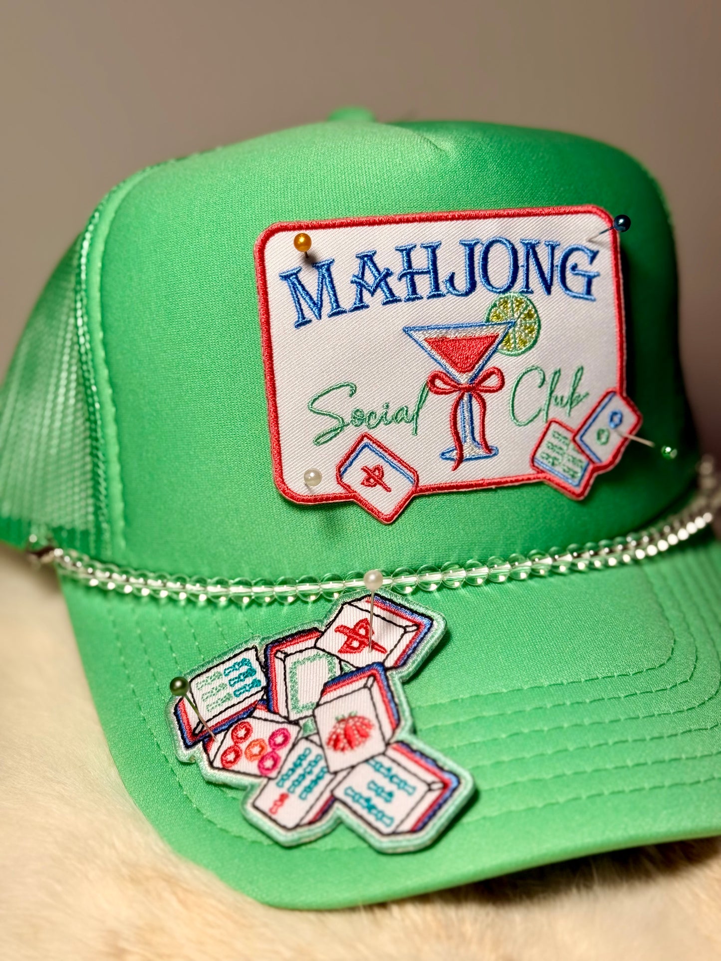 Mahjong Social Club Trucker Hat, Mahjong Lover Hat, Game Night Hat, Cocktail Mahjong Hat, Cute Boutique Trucker Hat, Mahjong Gift for Her